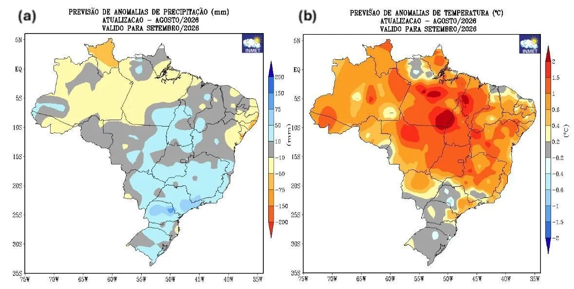 Setembro terá calor acima da média e chuva irregular no Brasil